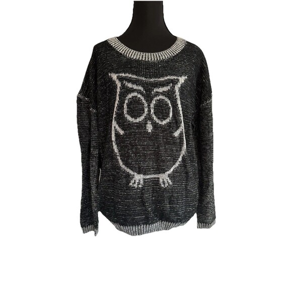UNIQ Juniors Oversized Long Sleeve Owl Knit Sweater Black & White Size Small - Picture 1 of 6
